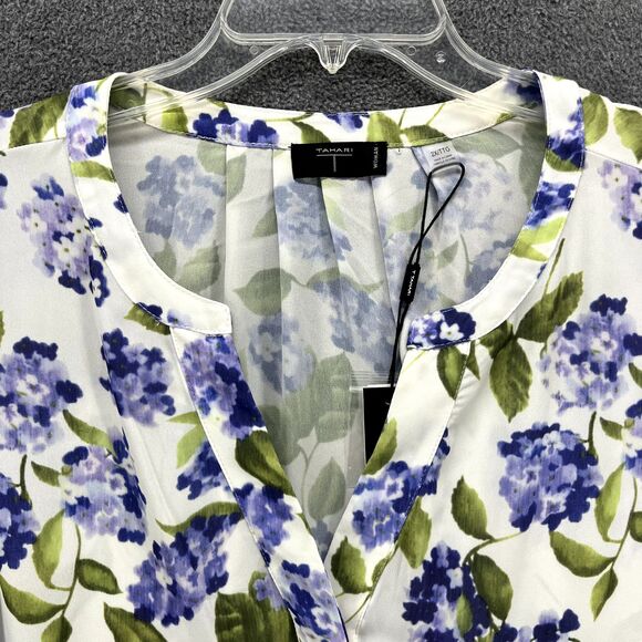 Tahari Top Womens Plus 2X White Purple Floral Boho Semi sheer Shirt Blouse Tunic - Picture 3 of 16